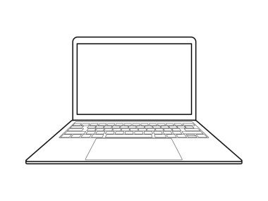 Dizüstü bilgisayarın ön görüntüsü. Vektör illüstrasyonu beyaz arkaplanda izole edildi