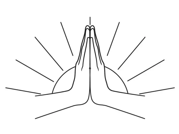 Mudra Namaste 背景为阳光 手举起来在白色背景上孤立的向量图 免版税图库矢量图片