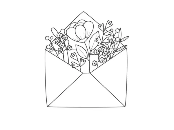 Maila Kuvert Wis Fantasi Blommor Romantiskt Vårmeddelande Vektor Illustration Isolerad Stockillustration