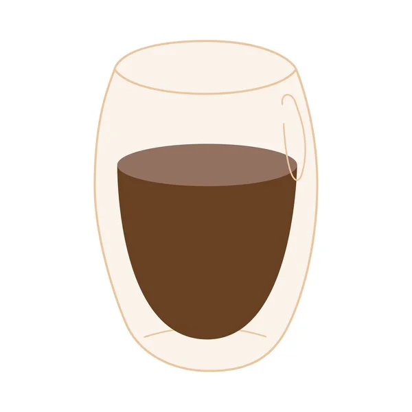 Káva Průhledném Dvojitém Skle Moderní Ploché Vektorové Ilustrace Izolované Bílém — Stockový vektor