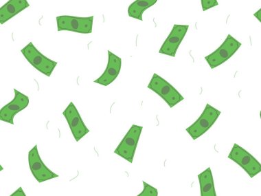 Uçan yeşil banknotları olan kusursuz bir desen. Vektör illüstrasyonu