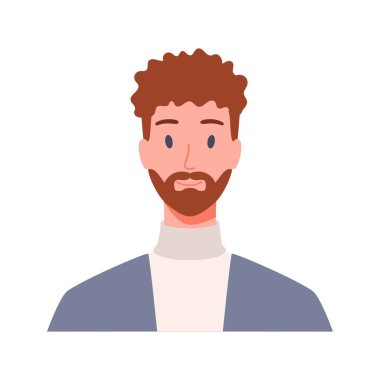 Sakallı bir adamın portresi, ön manzara. Modern düz vektör çizimi beyaz arkaplanda izole edildi