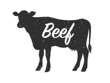 Yazılı sığır silueti, yan görüş. Vektör illüstrasyonu beyaz arkaplanda izole edildi