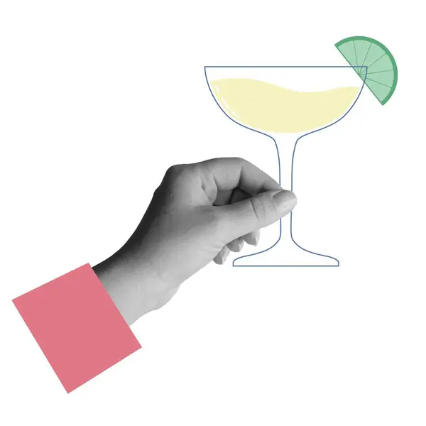 Χέρι Κρατάει Ένα Ποτήρι Μαργαρίτα Κοκτέιλ Λεμόνι Στοιχείο Κολάζ Εικονογράφηση — Διανυσματικό Αρχείο