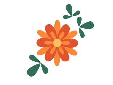 Abstract flower and leaves top view. Spring flora. Flat vector illustration on white background