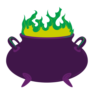 Yeşil alevli sihirli cadı kazanı. Cadılar Bayramı için saydam bir arkaplanda resim