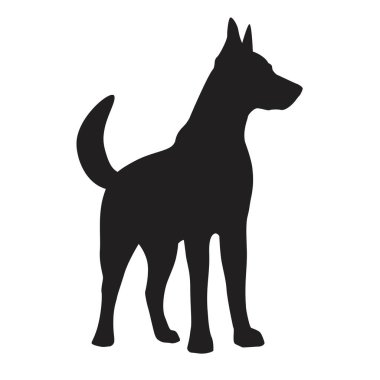 Dog full length black silhouette, three-quarter view. Vector illustration isolated on a white background