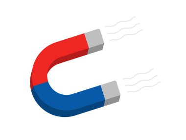 Kırmızı ve mavi klasik at nalı mıknatısı. Vektör illüstrasyonu beyaz arkaplanda izole edildi