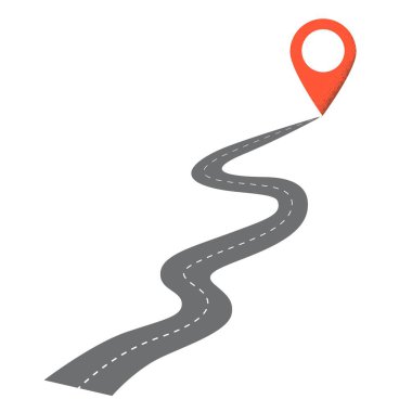 Kırmızı lokasyonlu viraj yolu. Vektör illüstrasyonu beyaz arkaplanda izole edildi