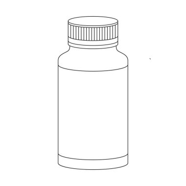 Kapağı kapalı bir kavanoz hap. Taslak vektör çizimi beyaz arkaplanda izole edildi