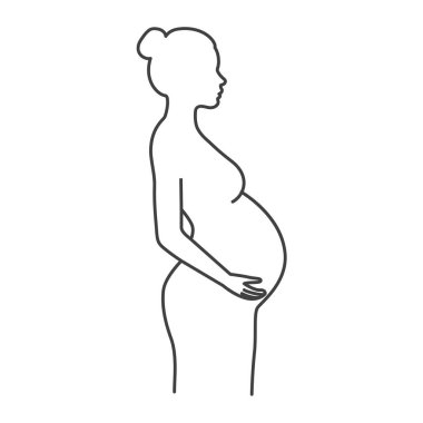 Hamile bir kadının silueti, yan görüş. Vektör illüstrasyonu beyaz arkaplanda izole edildi