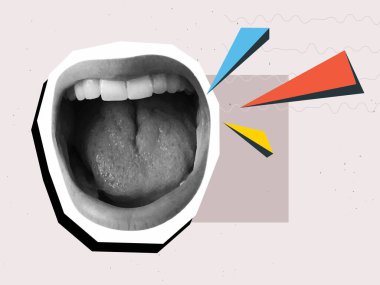 Çığlık çığlığa. Modern kolaj tarzı. Vektör illüstrasyonu