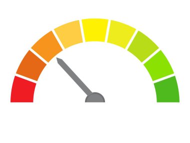 Kırmızıdan yeşile okla yarı yuvarlak ölçek. Vektör illüstrasyonu beyaz arkaplanda izole edildi