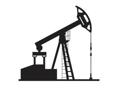 Petrol sondaj kulesinin siyah silueti. Vektör illüstrasyonu beyaz arkaplanda izole edildi