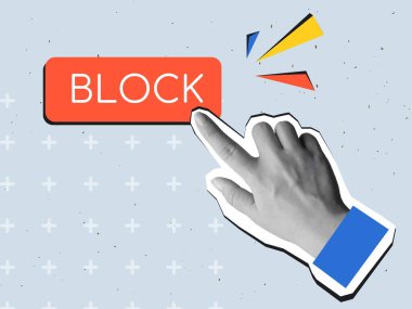 Siyah beyaz, Blok tuşuna bas. Modern kolaj tarzı. Vektör illüstrasyonu