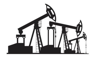 Petrol sondaj raylarının siyah silueti. Vektör illüstrasyonu beyaz arkaplanda izole edildi