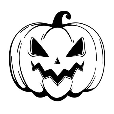 Komik Cadılar Bayramı balkabağı - Jack O 'Lantern, skeç tarzı. Beyaz arkaplanda izole edilmiş vektör illüstrasyonu