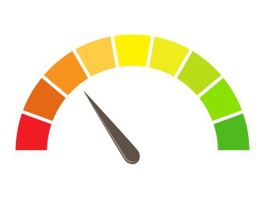 Kırmızıdan yeşile okla yarı yuvarlak ölçek. Vektör illüstrasyonu beyaz arkaplanda izole edildi