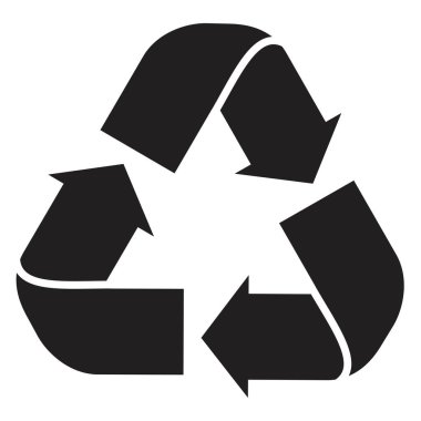 Geri dönüşüm işareti, siyah şekil. Vektör illüstrasyonu beyaz arkaplanda izole edildi