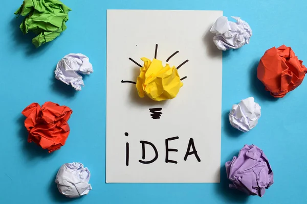 Idées Pensée Créative Concept Innovation Boule Papier Couleur Jaune Avec — Photo