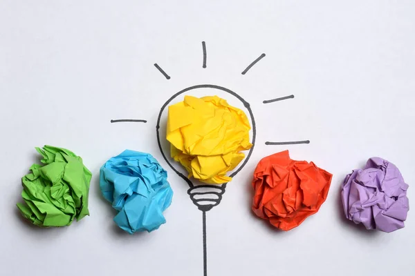 Ideas Pensamiento Creativo Concepto Innovación Pelota Chatarra Papel Color Amarillo — Foto de Stock