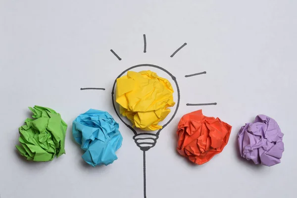 Цветные Мячи Бумаги Лампочка Качестве Креативной Концепции — стоковое фото