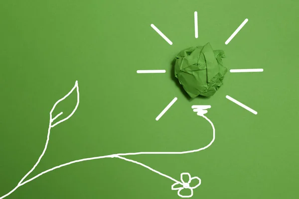 Grön Skrynklig Papperslampa Grön Bakgrund Företagens Sociala Ansvar Miljövänliga Affärs Stockbild