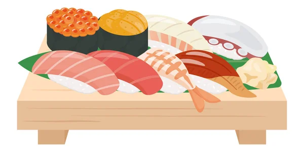 Ilustrasi Dari Berbagai Macam Piring Sushi - Stok Vektor