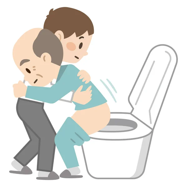 Illustrazione Giovane Badante Che Aiuta Toilette — Vettoriale Stock