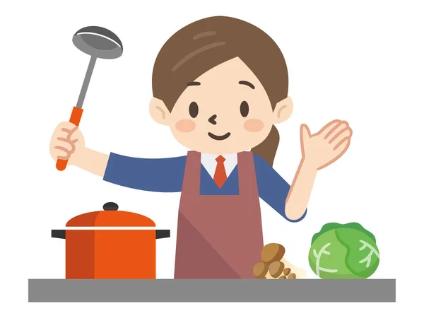 Ilustração Uma Menina Ensino Médio Cozinhar —  Vetores de Stock