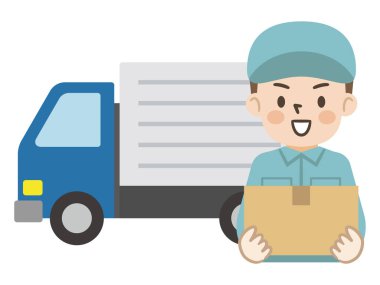 Teslimatçı ve kamyonun vektör çizimi