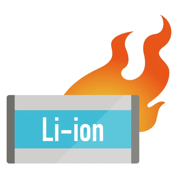 Vector Illustration Burning Lithium Ion Battery — Stock Vector