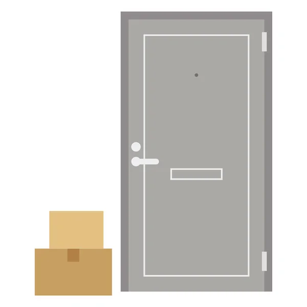 Концепция Онлайн Сервиса Доставки Покупок Картонная Коробка Посылкой Доставленная Дверью — стоковый вектор