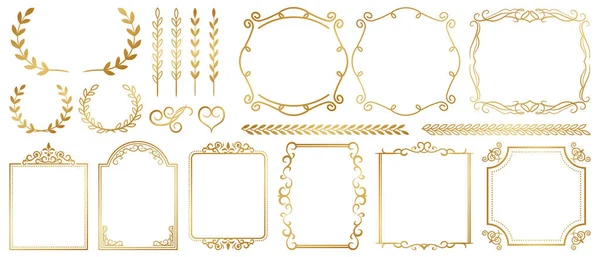 Golden Ornate Frames Scroll Elements — Stock Vector