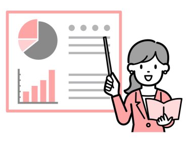 Grafik analizi kullanarak açıklayan bir iş kadınının vektör illüstrasyonu