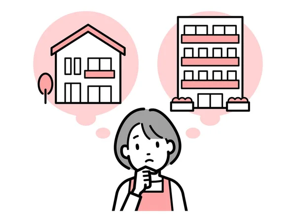 Vektor Ilustrasi Seorang Ibu Rumah Tangga Khawatir Tentang Membeli Rumah - Stok Vektor