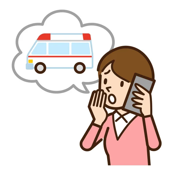 Vector Illustration Woman Making Emergency Call — Stock Vector