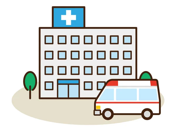 Vektor Ilustrasi Rumah Sakit Dan Ambulans Stok Vektor
