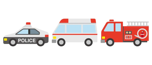 Vector Illustratie Van Hulpvoertuig Politieauto Ambulance Brandweerwagen — Stockvector