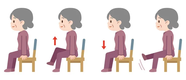 一位老年妇女坐在椅子上运动的矢量图 — 图库矢量图片