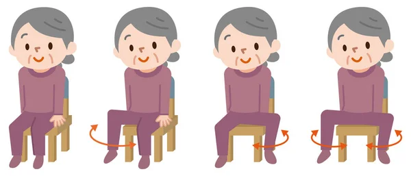 椅子に座って腰の練習をしている先輩女性のベクトルイラスト — ストックベクタ