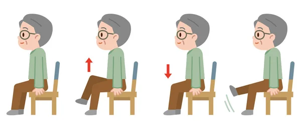 一个老年人坐在椅子上运动的矢量图解 — 图库矢量图片
