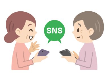 SNS değiştiren yaşlı bir kadının vektör çizimi