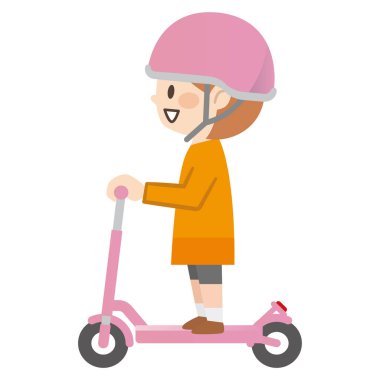 Elektrikli scooter kullanan bir kızın vektör çizimi