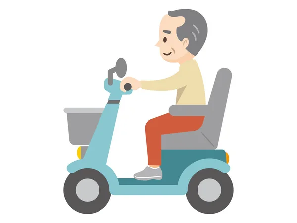 Vector Illustration Senior Man Riding Electric Cart — Stock Vector