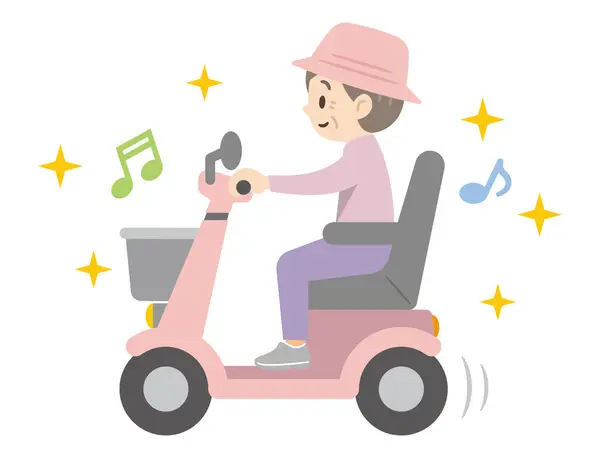 Vector Illustration Senior Woman Riding Electric Cart — Stock Vector