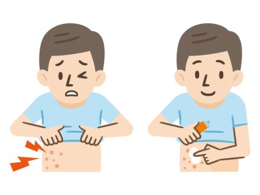 Egzamayı merhemle tedavi eden bir adamın vektör çizimi.