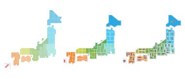 Japonya haritasının vektör çizimi. İlçelerin isimleri Japonca yazılmıştır..