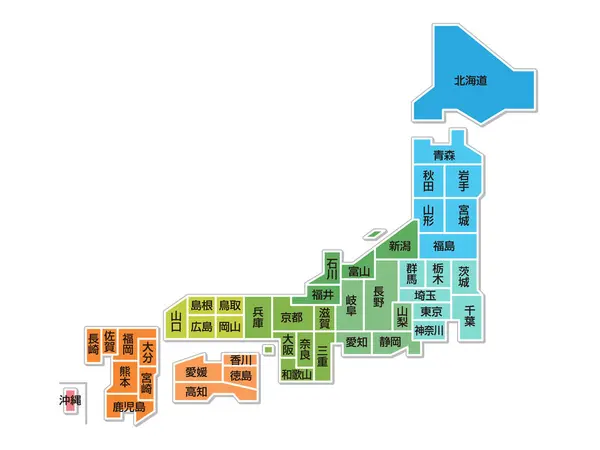 Vektor Ilustrasi Peta Jepang Nama Prefektur Ditulis Dalam Bahasa Jepang Stok Ilustrasi 