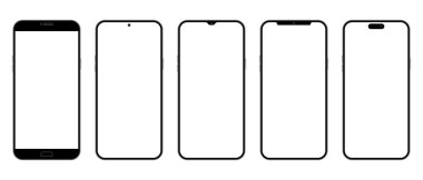 Akıllı telefon vektör illüstrasyon seti, ekran beyaz